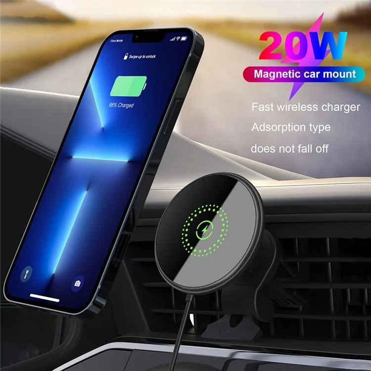 B553 For iPhone 12 / 13 / 14 Series 20W Magnetic Adsorption Wireless Charger Car Air Vent Mount Charging Stand