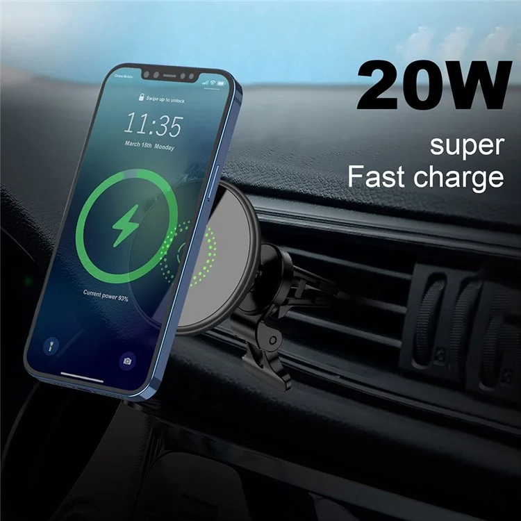 B553 For iPhone 12 / 13 / 14 Series 20W Magnetic Adsorption Wireless Charger Car Air Vent Mount Charging Stand