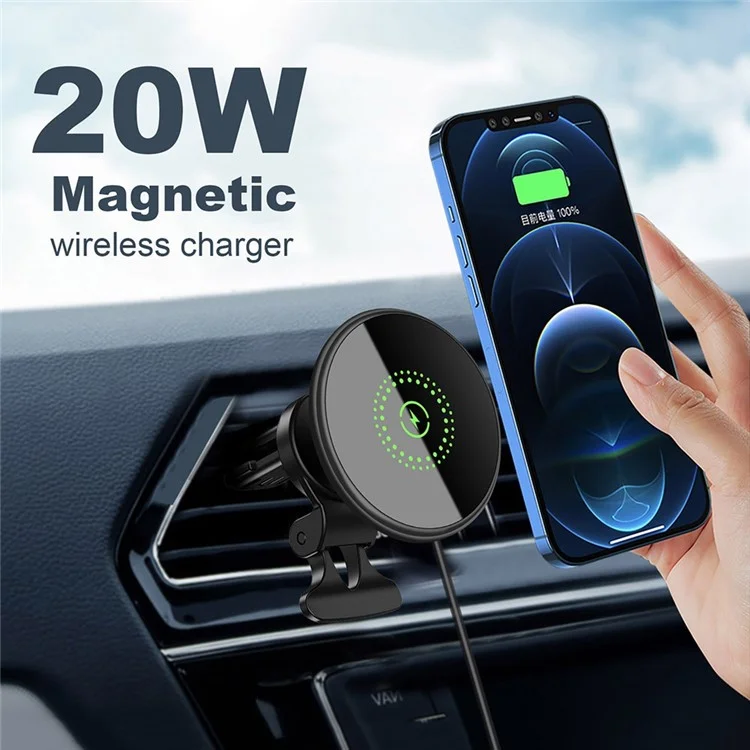 B553 For iPhone 12 / 13 / 14 Series 20W Magnetic Adsorption Wireless Charger Car Air Vent Mount Charging Stand