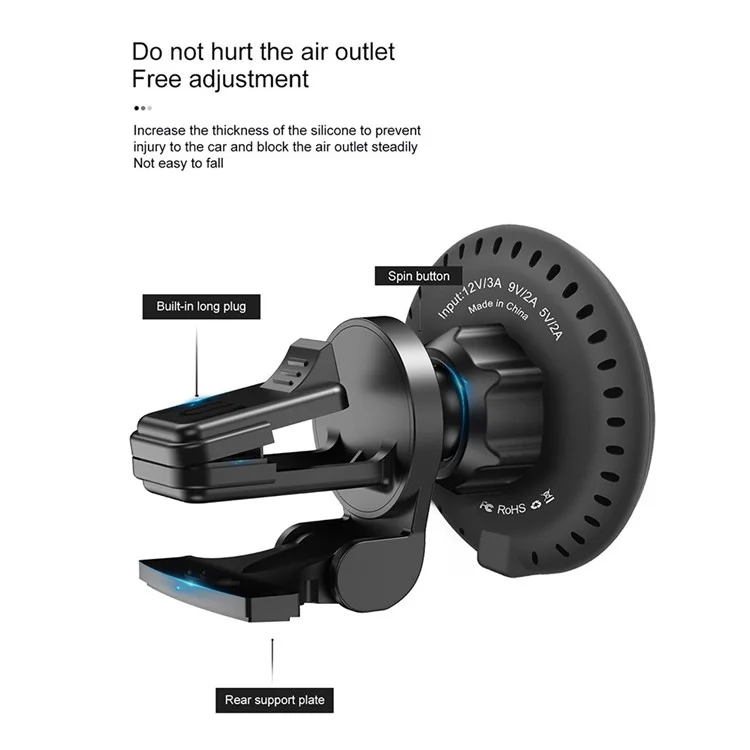 B553 For iPhone 12 / 13 / 14 Series 20W Magnetic Adsorption Wireless Charger Car Air Vent Mount Charging Stand