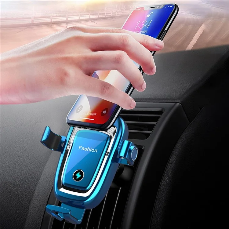 S19 Caricabatterie wireless per auto da 15 W Supporto per presa d'aria Porta telefono con rilevamento gravitazionale Ricarica wireless rapida Qi - Blu 