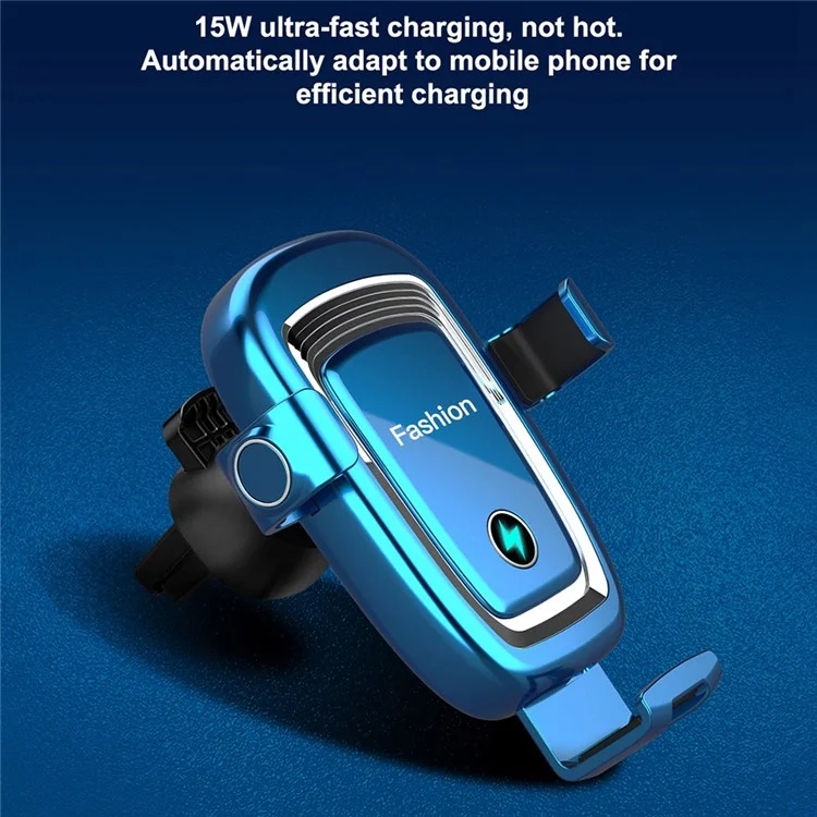 S19 Caricabatterie wireless per auto da 15 W Supporto per presa d'aria Porta telefono con rilevamento gravitazionale Ricarica wireless rapida Qi - Blu 