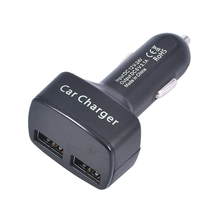 4 in 1 Car Charger Dual USB Port with Digital Display Voltage / Temperature / Current Meter Tester Adapter - Black / Blue LED