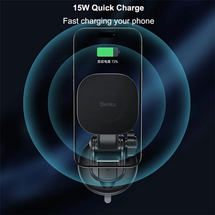 Benks CZ02 Pro Saugnapfbecher Mount Wlan -ladegerät 15W Schneller Ladung Magnetischer Absorption Telefonhalter