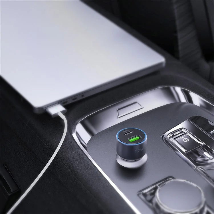 MOMAX UC16 67W Dual-Port Car Charger USB+Type-C PD3.0 Fast Charging Universal Charging Station Cell Phone Mini Charger - Space Grey