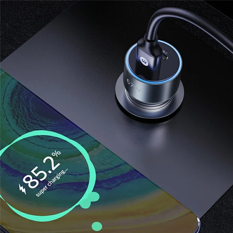 MOMAX UC16 67W Dual-Port Car Charger USB+Type-C PD3.0 Fast Charging Universal Charging Station Cell Phone Mini Charger - Space Grey