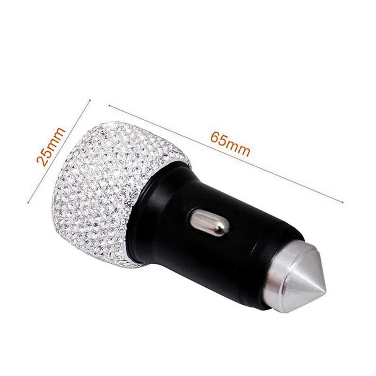 Rhinestone Decor Dual USB Car Charger Phone Fast Charging Power Adapter with Safety Hammer Function - Red