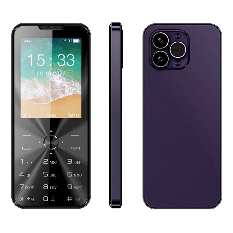 F14 Pro 2.8" HD Screen 2G Mobile Phone for Elderly Dual SIM Big Button Ultra Slim Bar Cellphone - Purple
