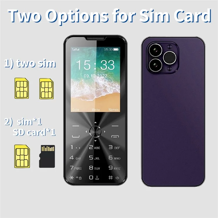 F14 Pro 2.8" HD Screen 2G Mobile Phone for Elderly Dual SIM Big Button Ultra Slim Bar Cellphone - Purple