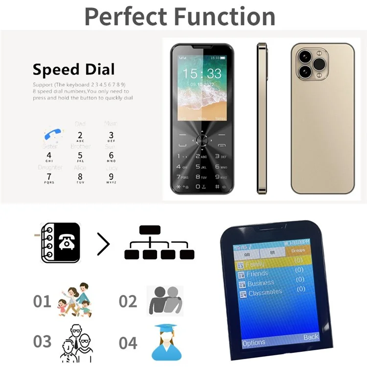 F14 Pro 2.8" HD Screen 2G Mobile Phone for Elderly Dual SIM Big Button Ultra Slim Bar Cellphone - Purple