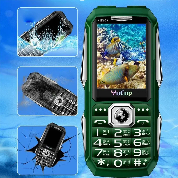 YUCUP N503 IP67 Waterproof Anti-fall Cold-resistant Cellphone Double Flashlight Large Volume Elderly Mobile Phone, EU Plug - Black