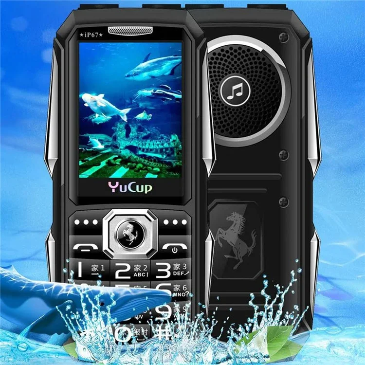 YUCUP N503 IP67 Waterproof Anti-fall Cold-resistant Cellphone Double Flashlight Large Volume Elderly Mobile Phone, EU Plug - Black