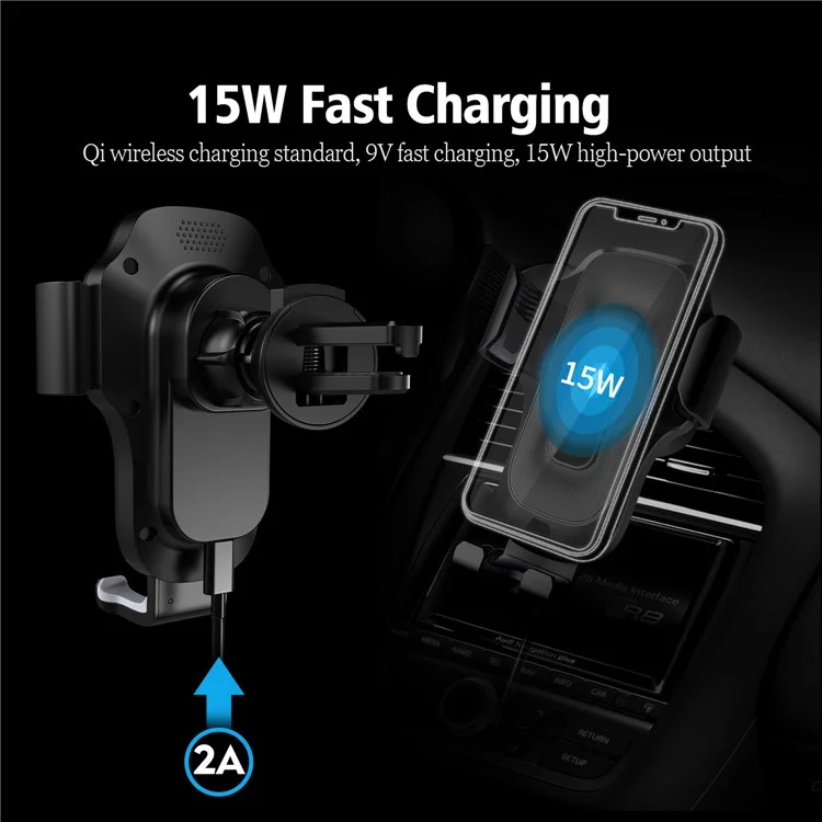 Chargeur de voiture sans fil X15 Smart Sensor, support de téléphone, chargement rapide pour iPhone 14 / 13 / 12 Series