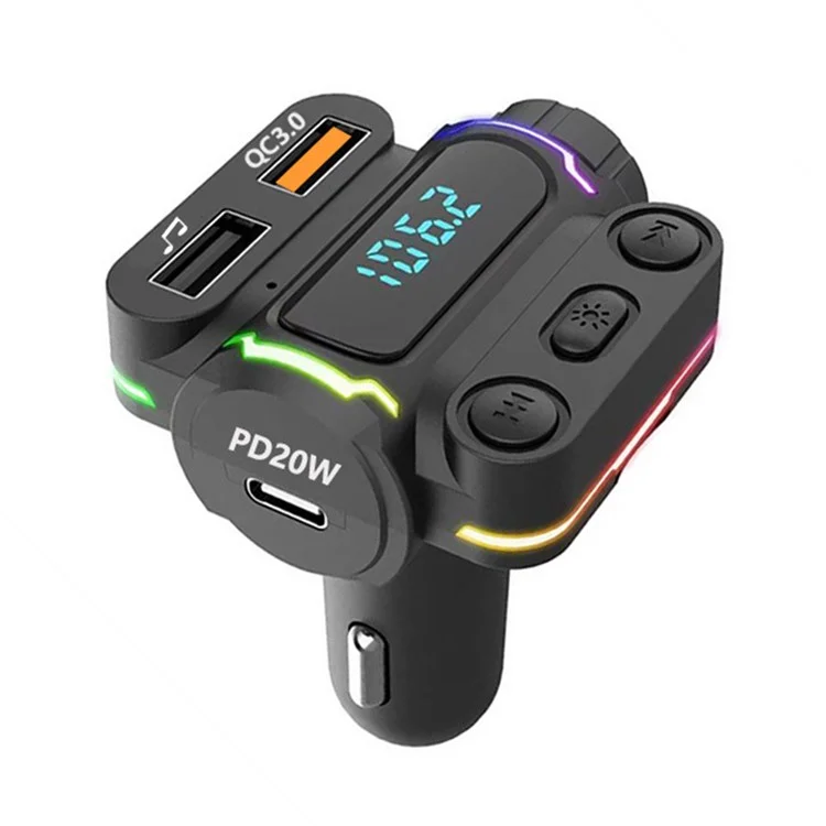 ABS Bluetooth-compatible FM Transmitter Hands-free Call Car MP3 Player Dual USB + Type-C PD 20W Car Charger
