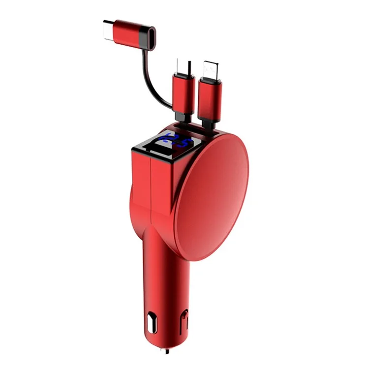 Chargeur de voiture rétractable 3-en-1 12-24V Chargement rapide Prise allume-cigare Adaptateur (8e génération) - Rouge