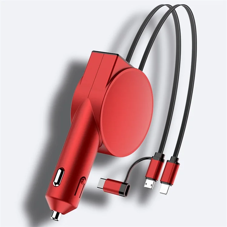 Chargeur de voiture rétractable 3-en-1 12-24V Chargement rapide Prise allume-cigare Adaptateur (8e génération) - Rouge
