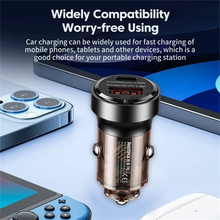 Remax RCC338 Walking Cyberpunk Clear Car Charger USB-A + Type-C Double Port PD 30W Charger Rapide