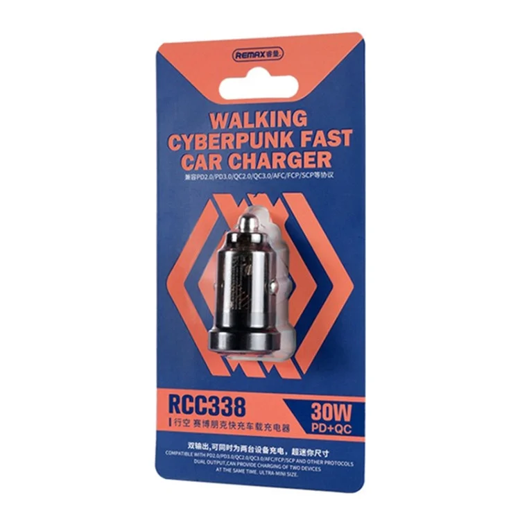 REMAX RCC338 Walking Cyberpunk Clear Car Charger USB-A + Type-C Dual Port PD 30W Fast Charger