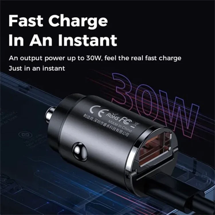 Remax RCC332 Tanya Pro Series Charger de Voiture Dual Type-C PD 30W Adaptateur de Charge Rapide Avec Mini Poignée D'anneau - Noir