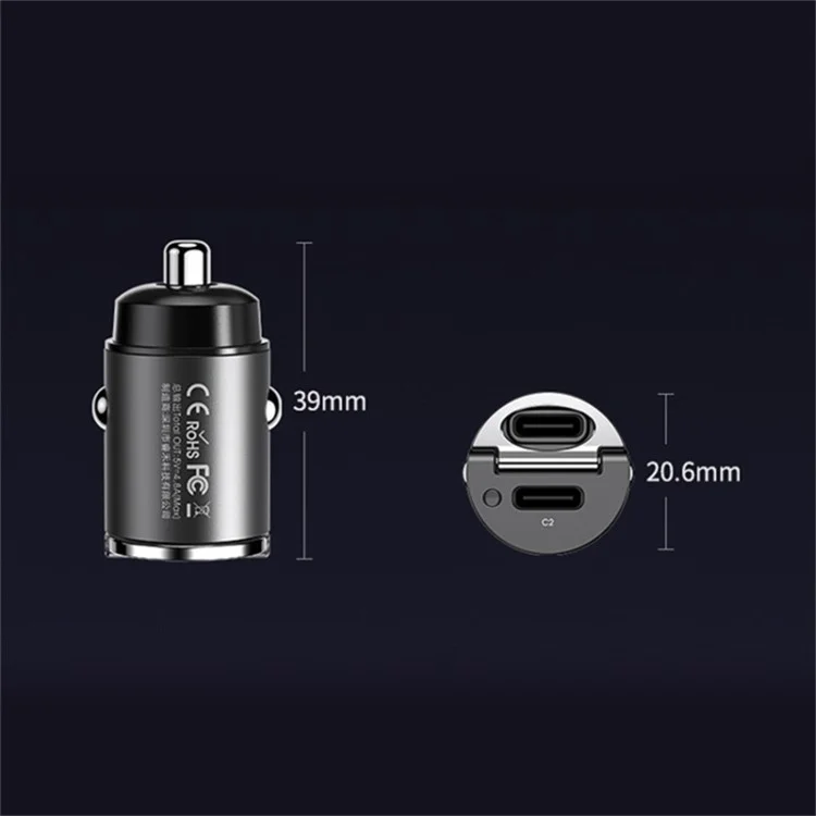 REMAX RCC332 Tanya Pro Series Chargeur de voiture à double Type-C PD 30W Chargeur rapide Adaptateur avec mini poignée en anneau - Noir