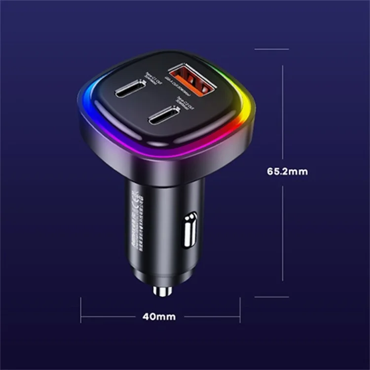 REMAX RCC330 66W USB + 2 Type-C Car Charger Zinc Alloy Phone Fast Charging Power Adapter