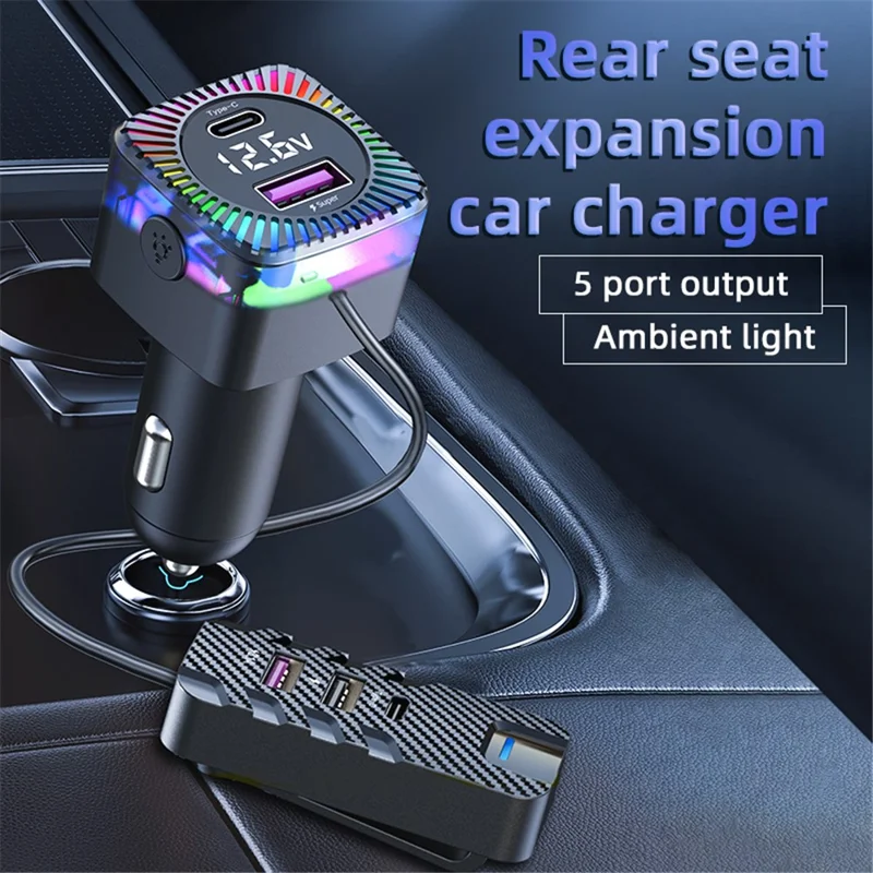 YQ3 5 Port Rear Seat Extended Car Charger 66W Super Fast Charging Car Charger