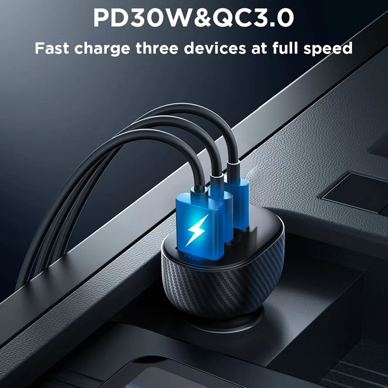 JOYROOM CCD04 30W 1 USB + 2 Type-C PC+ABS Digital Display Car Charger Phone Fast Charging Adapter