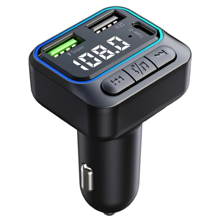 Adaptador de manos libres Bluetooth C40 FM Transmisor Reproductor de música MP3 para automóvil Tipo-C + Cargador de automóvil Dual USB QC3.0