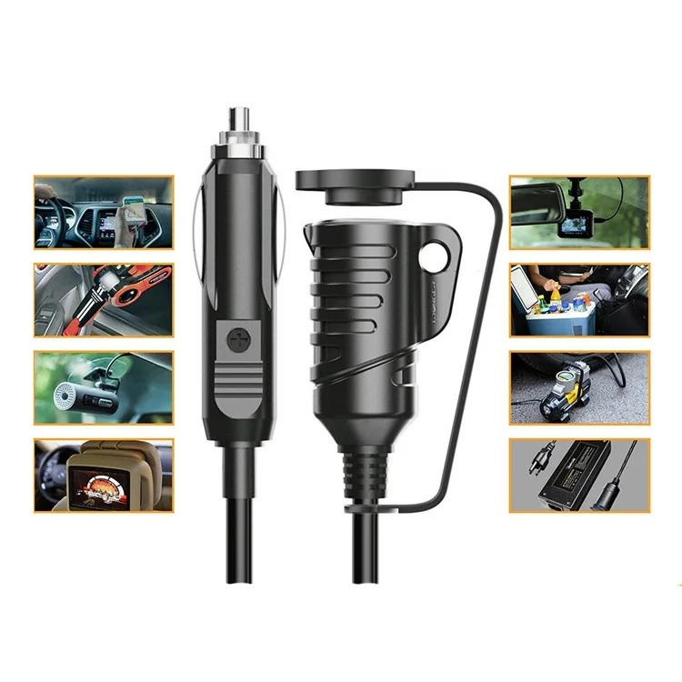 TR-29 3.6m 12V / 24V Extensão do Isqueiro do Carro Plug Macho para Tomada Fêmea 16AWG Cabo Extensor com Fusível de 15A