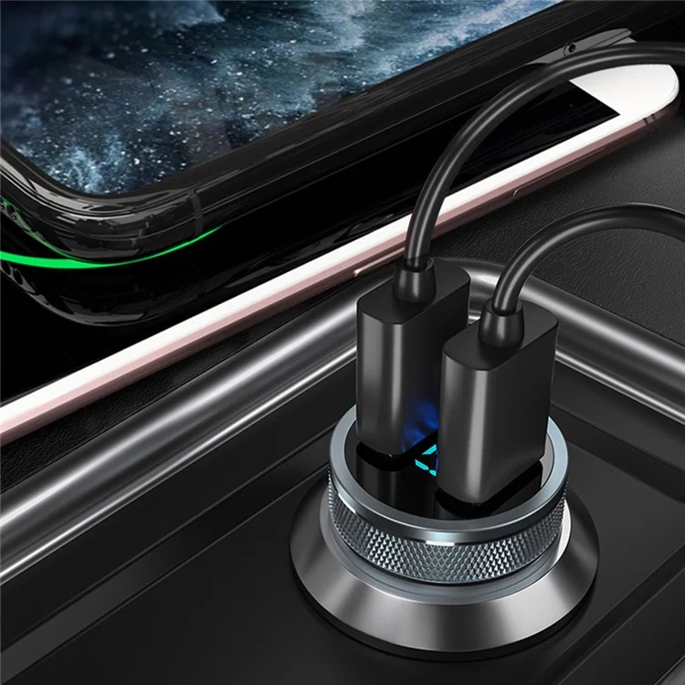 Aluminum Alloy Fast Charging Adapter USB 18W + Type-C PD 20W Mini Car Charger with Digital Display
