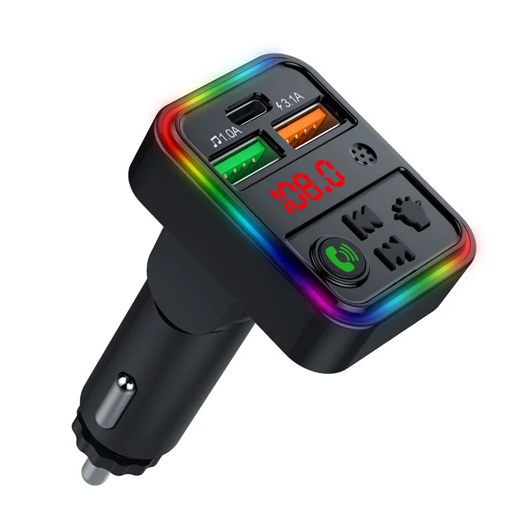 P18 Accendisigari Bluetooth Car MP3 Music Player Vivavoce Auto Dispositivo Audio con 2USB, Porta Type-C