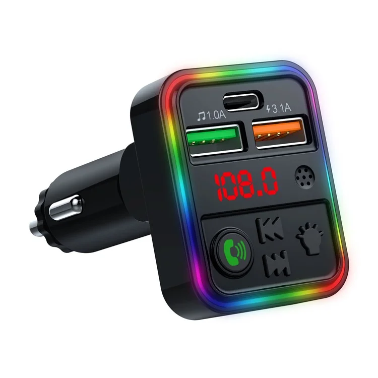P18 Accendisigari Bluetooth Car MP3 Music Player Vivavoce Auto Dispositivo Audio con 2USB, Porta Type-C