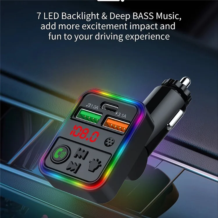 P18 Accendisigari Bluetooth Car MP3 Music Player Vivavoce Auto Dispositivo Audio con 2USB, Porta Type-C