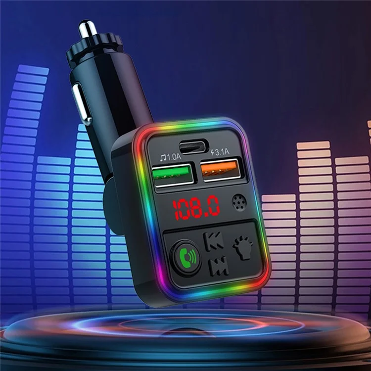 P18 Accendisigari Bluetooth Car MP3 Music Player Vivavoce Auto Dispositivo Audio con 2USB, Porta Type-C