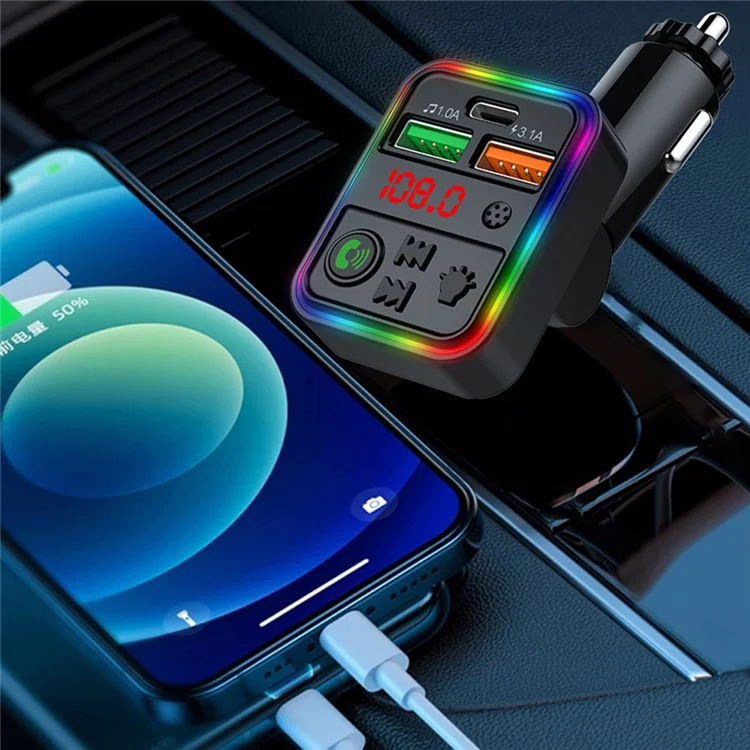 P18 Accendisigari Bluetooth Car MP3 Music Player Vivavoce Auto Dispositivo Audio con 2USB, Porta Type-C