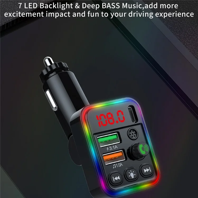 P19 Voiture Sans fil 7 Couleurs LED Rétroéclairage MP3 Mains-libres Appel Bluetooth Chargeur Audio Voiture Prend en charge U Disque 