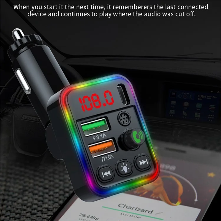 P19 Voiture Sans fil 7 Couleurs LED Rétroéclairage MP3 Mains-libres Appel Bluetooth Chargeur Audio Voiture Prend en charge U Disque 