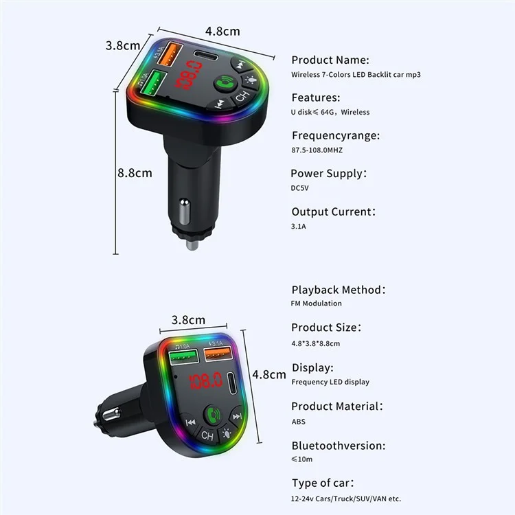 Appel mains-libres Bluetooth pour voiture P20 Lecteur MP3 audio numérique Écran de voiture Chargeur de voiture avec doubles ports USB