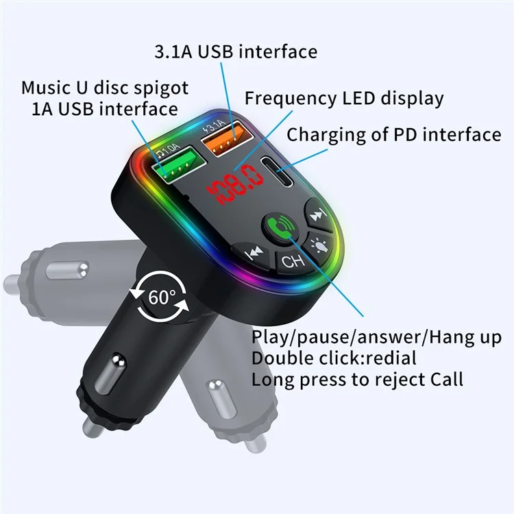 Appel mains-libres Bluetooth pour voiture P20 Lecteur MP3 audio numérique Écran de voiture Chargeur de voiture avec doubles ports USB