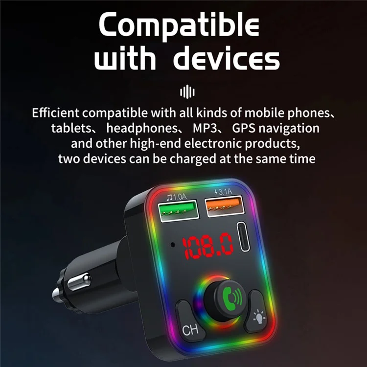 P3 Car MP3-Player FM-Sender PD Schnellladegerät + 2,4A Bluetooth Freisprecheinrichtung AUX Audio Autoladegerät