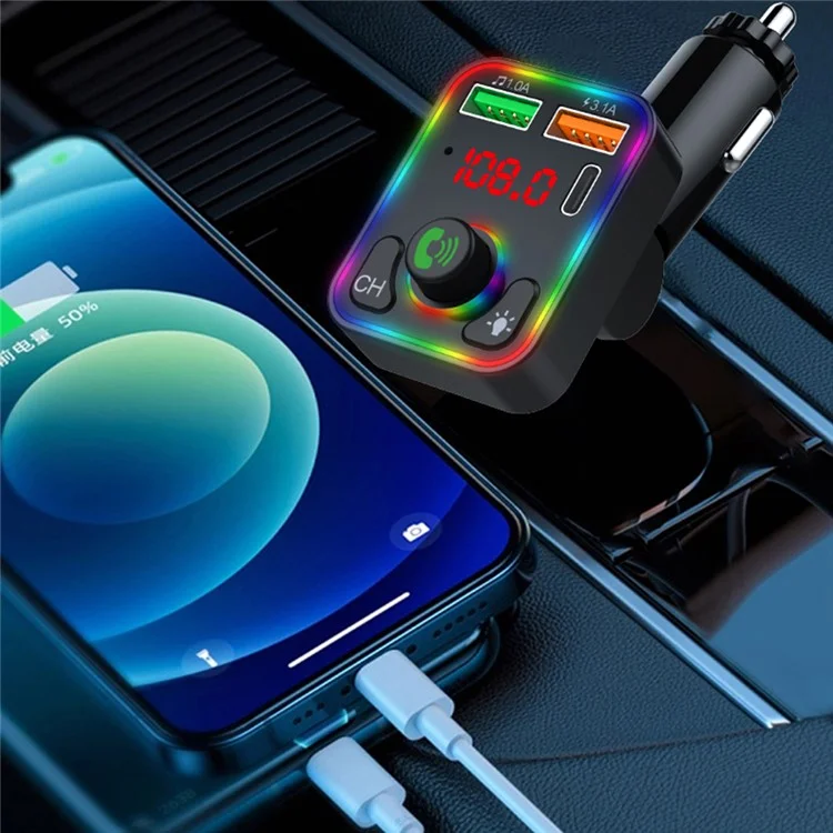 P3 Car MP3-Player FM-Sender PD Schnellladegerät + 2,4A Bluetooth Freisprecheinrichtung AUX Audio Autoladegerät