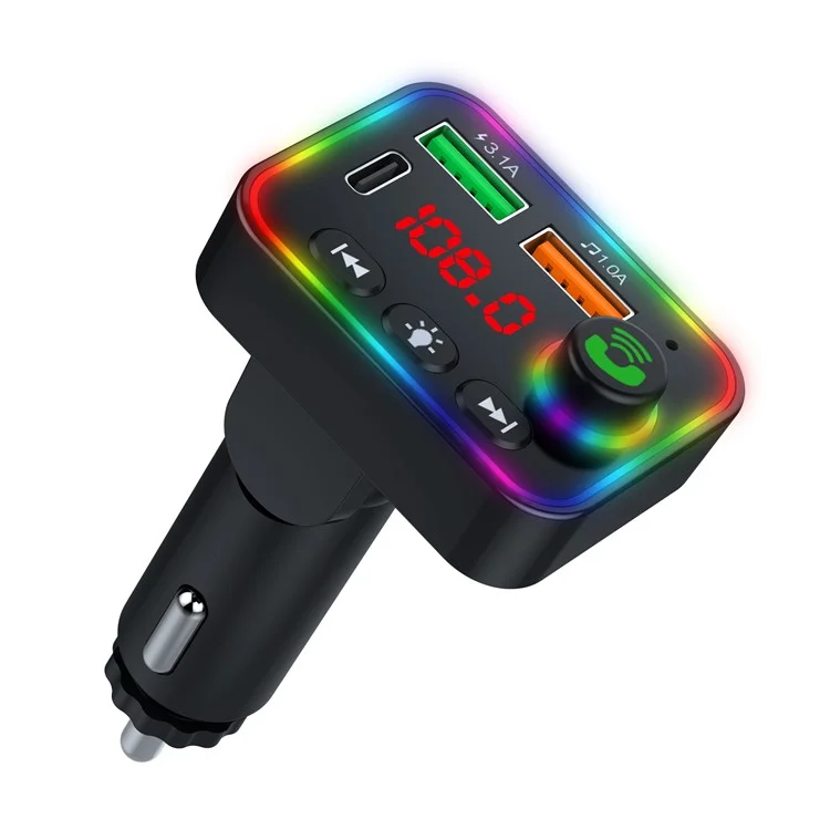P4 Ambient Light Car MP3 Player FM Transmitter PD Fast Charger+3.1A Car Charger Support Bluetooth-compatible Hands-free Calling, U Disk