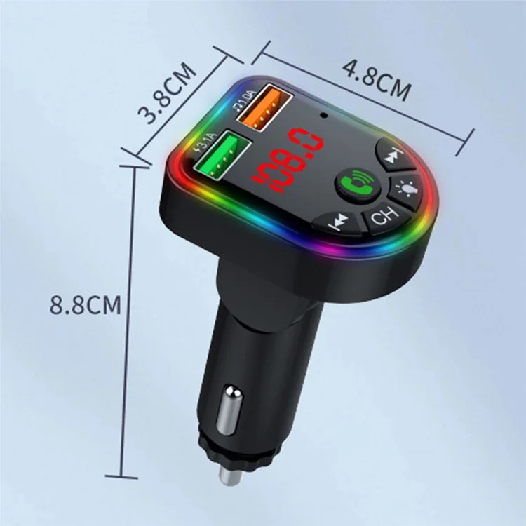 P5 Farbiges Ambient Light Car Charger Digitale Anzeige Bluetooth Wireless Car MP3-Player Unterstützung U-Disk