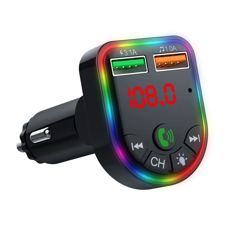 P5 Farbiges Ambient Light Car Charger Digitale Anzeige Bluetooth Wireless Car MP3-Player Unterstützung U-Disk