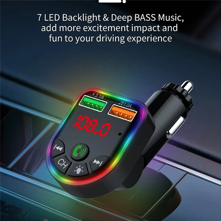 P5 Farbiges Ambient Light Car Charger Digitale Anzeige Bluetooth Wireless Car MP3-Player Unterstützung U-Disk