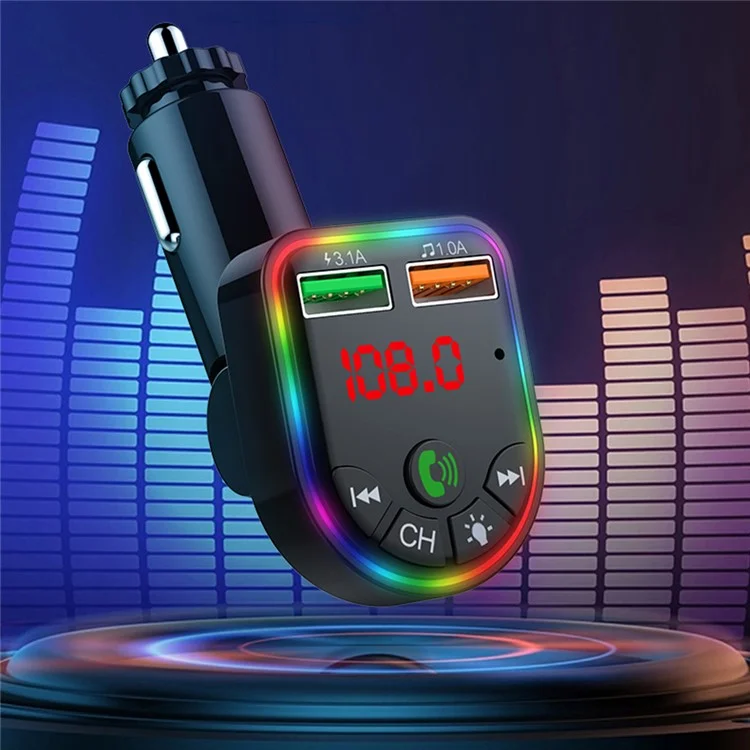 P5 Farbiges Ambient Light Car Charger Digitale Anzeige Bluetooth Wireless Car MP3-Player Unterstützung U-Disk