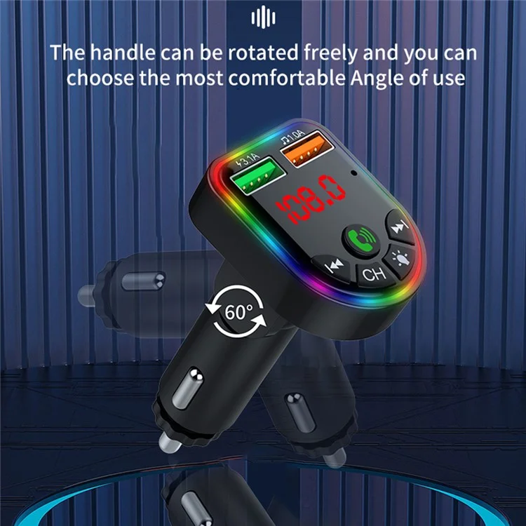 P5 Farbiges Ambient Light Car Charger Digitale Anzeige Bluetooth Wireless Car MP3-Player Unterstützung U-Disk