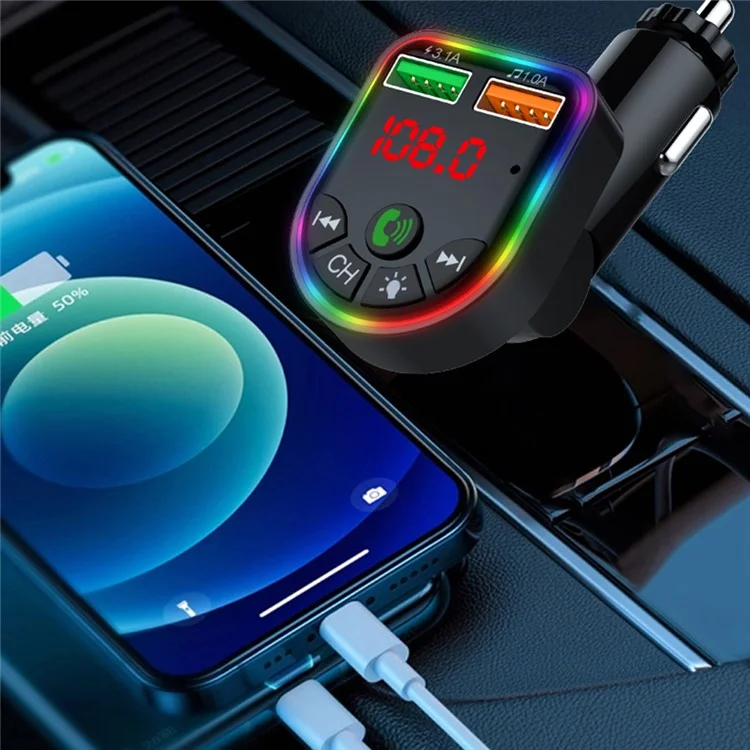 P5 Farbiges Ambient Light Car Charger Digitale Anzeige Bluetooth Wireless Car MP3-Player Unterstützung U-Disk