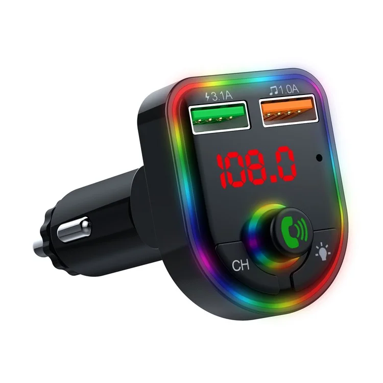 P6 Colorful Ambient Lights Car Charger Smart Bluetooth-compatible Calling Car Wireless MP3 Audio Device