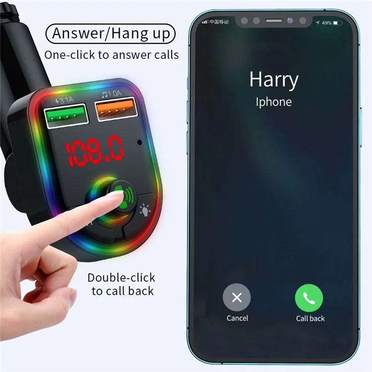 P6 Colorful Ambient Lights Car Charger Smart Bluetooth-compatible Calling Car Wireless MP3 Audio Device